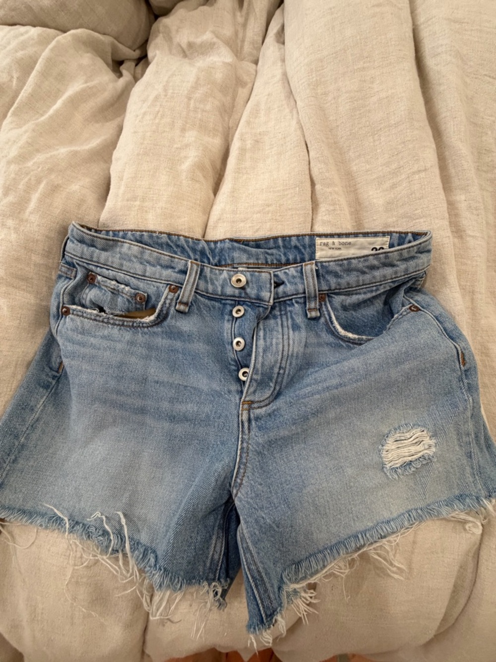 rag & bone light blue denim cut-off shorts